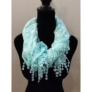 Vtg Mint Lace Scarf Neck Shoulder Wrap Fringe Cotton/Silk 69x17" Made In Italy